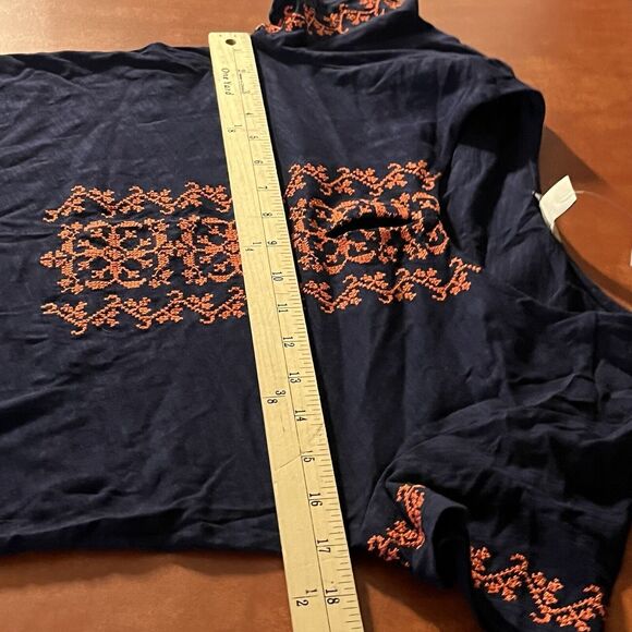 J Crew Embroidered Blouse Shirt Size XS Blue Orange Details Short Sleeve NWT $50 - Picture 8 of 10